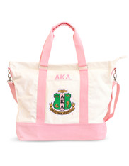 Alpha Kappa Alpha AKA  Sorority Canvas Bag- White/Pink