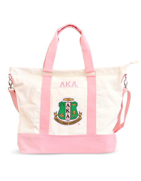 Alpha Kappa Alpha AKA  Sorority Canvas Bag- White/Pink