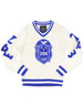 Zeta Phi Beta Sorority Pull Over V-Neck Sweater- Crest-White/Blue      