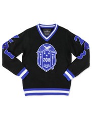 Zeta Phi Beta Sorority Pull Over V-Neck Sweater- Crest-Black/Blue        
