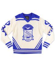 Phi Beta Sigma Fraternity Pull Over V-Neck Sweater- Crest-White/Blue        
