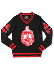 Delta Sigma Theta Sorority Pull Over V-Neck Sweater- Crest-Black/Red