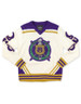 Omega Psi Phi Fraternity Pull Over V-Neck Sweater- Crest-White/Purple