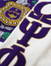 Omega Psi Phi Fraternity Pull Over V-Neck Sweater- Crest-White/Purple