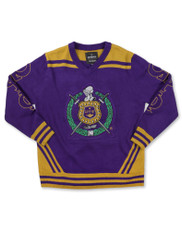 Omega Psi Phi Fraternity Pull Over V-Neck Sweater- Crest-Purple/Gold