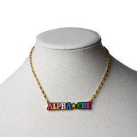 Alpha Chi Omega Sorority Gold Box Chain Necklace  