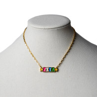 Zeta Tau Alpha ZTA Sorority Gold Box Chain Necklace  