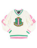 Alpha Kappa Alpha Sorority Pull Over V-Neck Sweater- Crest-White/Pink-Front
