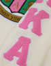 Alpha Kappa Alpha Sorority Pull Over V-Neck Sweater- Crest-White/Pink