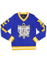 Sigma Gamma Rho Sorority Pull Over V-Neck Sweater- Crest-Blue/Yellow