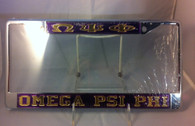Omega Psi Phi Fraternity Three Greek Letter License Plate Frame-Purple/Gold