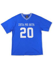 Zeta Phi Beta Sorority Oversized V-Neck Football Jersey Tee-Blue/White