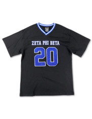Zeta Phi Beta Sorority Oversized V-Neck Football Jersey Tee-Black/Blue