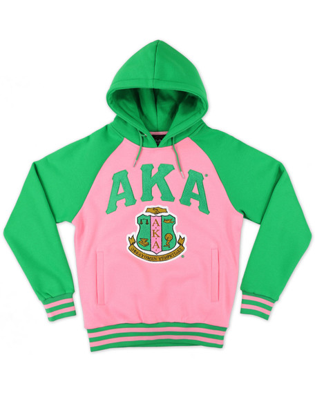 Alpha Kappa Alpha AKA Sorority Hoodie- Crest- Pink/Green-Front