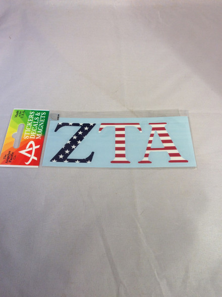 Zeta Tau Alpha ZTA Sorority USA Car Letters- American Flag Pattern