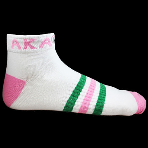 Alpha Kappa Alpha Sorority Multi-Color Ankle Socks- White