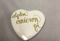 Alpha Omicron Pi Sorority Heart Shaped Pin- White
