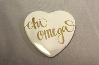 Chi Omega Sorority Heart Shaped Pin- White