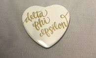 Delta Phi Epsilon DPHIE Sorority Heart Shaped Pin- White