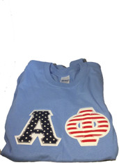 Alpha Phi Sorority American Flag Short Sleeve Shirt- Columbia Blue