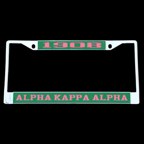 Alpha Kappa Alpha Sorority Founding Year License Plate Frame-Green/Pink
