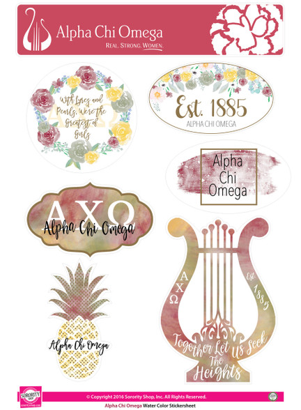 Alpha Chi Omega Sorority Stickers- Water Color 