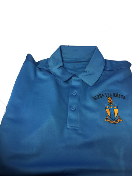 Alpha Tau Omega Fraternity Dri-Fit Polo- Crest-Blue 