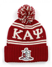 Kappa Alpha Psi Fraternity Pom Beanie- Crest- Crimson/Cream- Front
