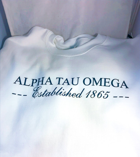 Alpha Tau Omega Fraternity Crewneck Sweatshirt- White