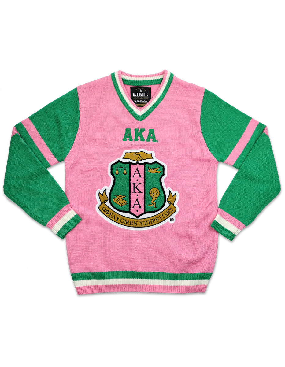 Alpha Kappa Alpha AKA Sorority Pull Over Sweater- Pink/Green - Brothers and Sisters' Greek Store