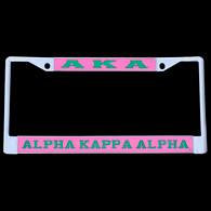 Alpha Kappa Alpha Three Greek Letter  License Plate Frame- Pink/Green