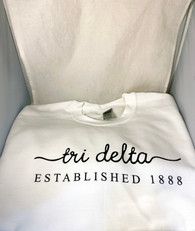 Delta Delta Delta Tri-Delta Sorority Crewneck Sweatshirt- White- Script 