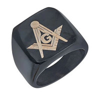 Mason Masonic Stainless Steel Ring-Symbol-Black  