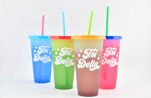 Delta Delta Delta Tri-Delta Sorority Set of 4 Color Changing Cups