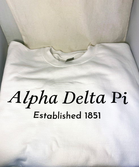 Alpha Delta Pi ADPI Sorority Crewneck Sweatshirt- White- Style 2 