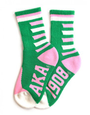 Alpha Kappa Alpha AKA Sorority Socks- White/Pink- Style 2