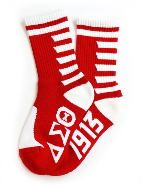 Delta Sigma Theta Sorority Socks- Red/White- Style 2
