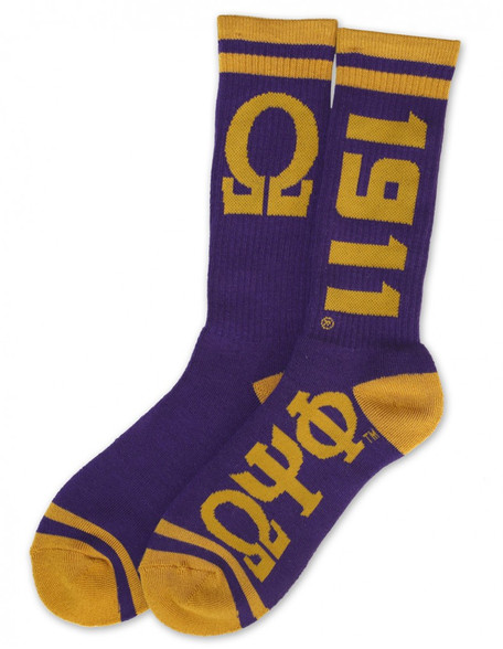Omega Psi Phi Fraternity Socks-Purple/Gold