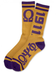 Omega Psi Phi Fraternity Socks-Gold/Purple 