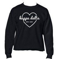 Kappa Delta Sorority Crewneck Sweatshirt- Black- Heart