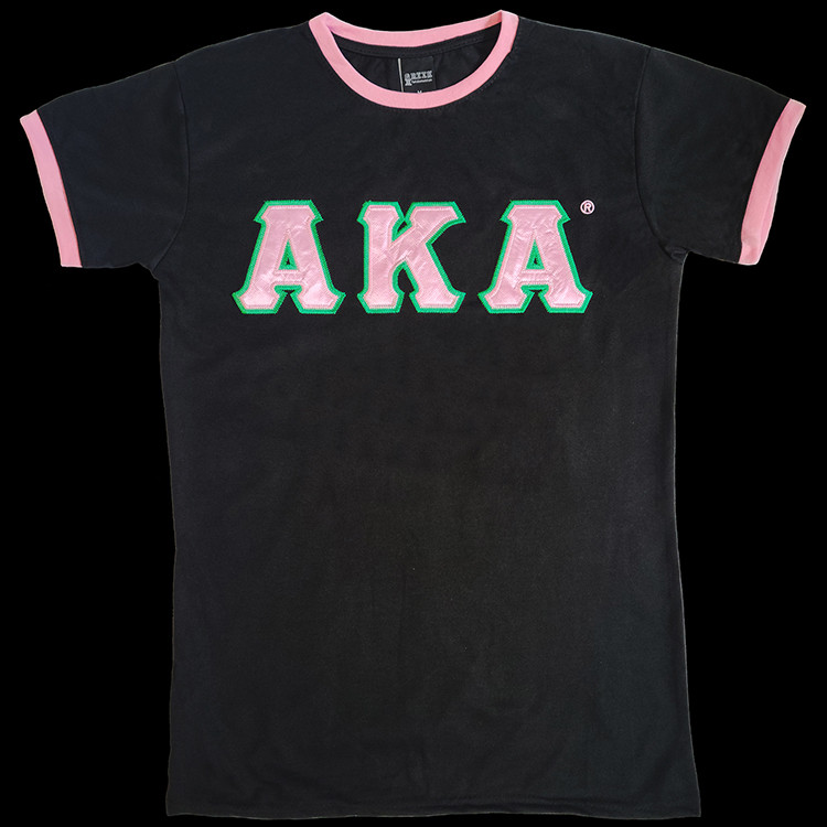 Alpha Kappa Alpha AKA Sorority Ringer T-shirt- Satin Letters-Black ...