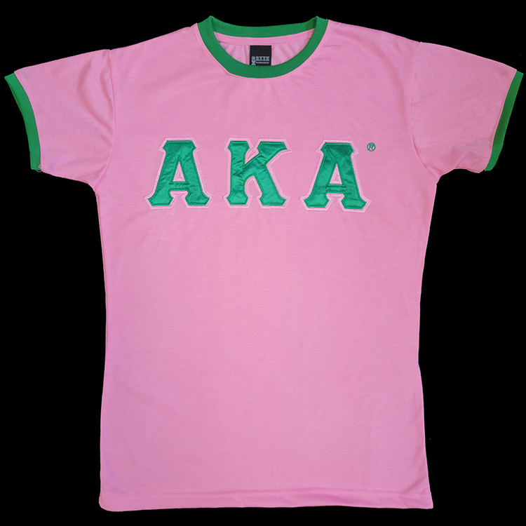 Alpha Kappa Alpha AKA Sorority Ringer T-shirt- Satin Letters-Pink ...