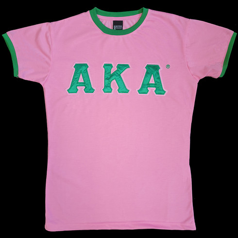 Alpha Kappa Alpha AKA Sorority Ringer T-shirt- Satin Letters-Pink