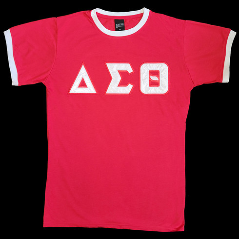 Delta Sigma Theta Sorority Ringer T-shirt- Satin Letters-Red