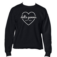 Delta Gamma Sorority Crewneck Sweatshirt- Black- Heart