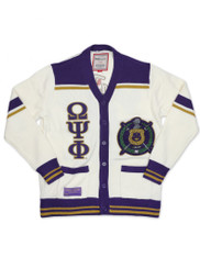 Omega Psi Phi Fraternity Button Down Sweater-White/Purple