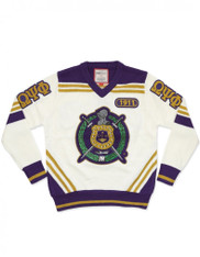 Omega Psi Phi Fraternity V-Neck Sweater – White/Purple