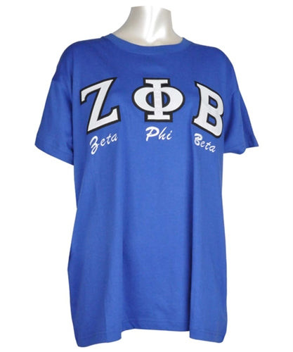 Zeta Phi Beta Sorority Stitched Letter T-Shirt- Blue