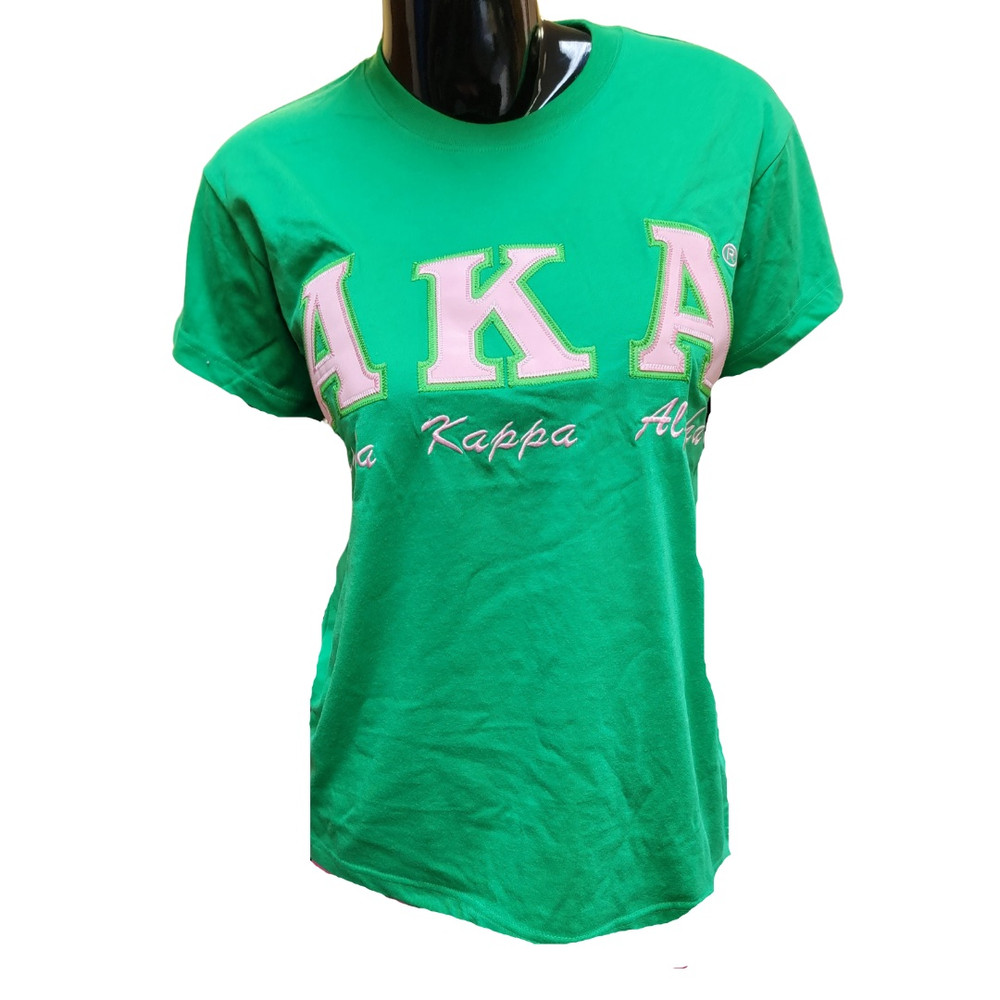 AKA Green Monogram Color Block V-neck t-shirt