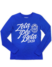 Zeta Phi Beta Sorority Long Sleeve Glitter Shirt-Blue